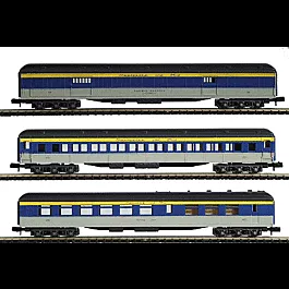 1920s Era Heavyweight Passenger Car Set #1 (1 each baggage, coach & diner) -- Chesapeake & Ohio (gray, blue & yellow w/black roof & blue lettering)