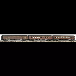 1920s Era Heavyweight Passenger Car Set #1 (1 each baggage, coach & diner) -- Pennsylvania Railroad (Tuscan w/black roof & yellow lettering)