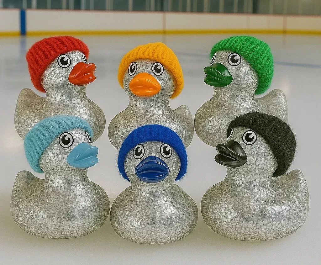 2-Inch Glitter Ducks w/Knit Caps