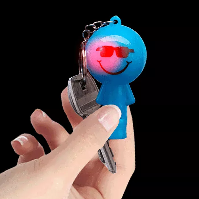 2" Light-Up Smiley Whistle Keychain- Blue (#352262-Blue)
