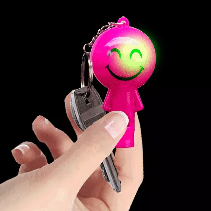 2" Light-Up Smiley Whistle Keychain- Pink (#352262-Pink)