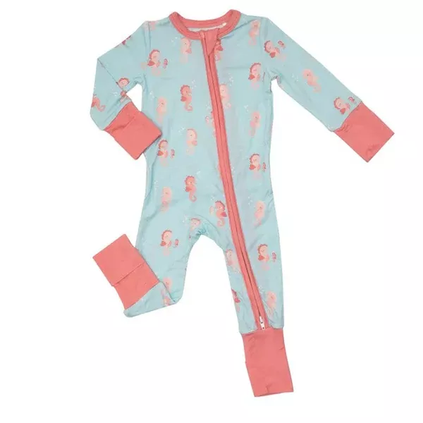 2-Way Ruffle Back Zipper Romper - Baby Pink Seahorses