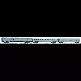 30s Smoothside Lightweight Streamliner Set #1 (bag/postal, roomette & observ -- American Railroad (1869-1969 centennial scheme, light blue w/yellow letterin
