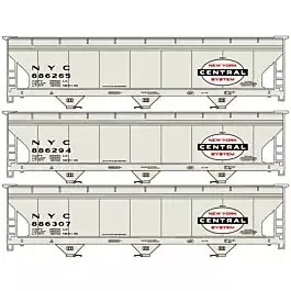 47' ACF 3-Bay Center Flow Covered Hopper 3-Pack - Kit -- New York Central 886265, 886294, 886307 (gray, Large Logo)