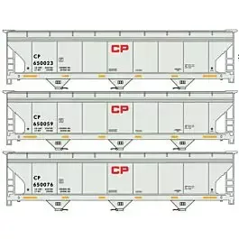ACF 47' 3-Bay Center-Flow Covered Hopper 3-Pack - Kit -- Canadian Pacific 650023, 650059, 650076 (2019 Scheme, gray, red, Block CP)