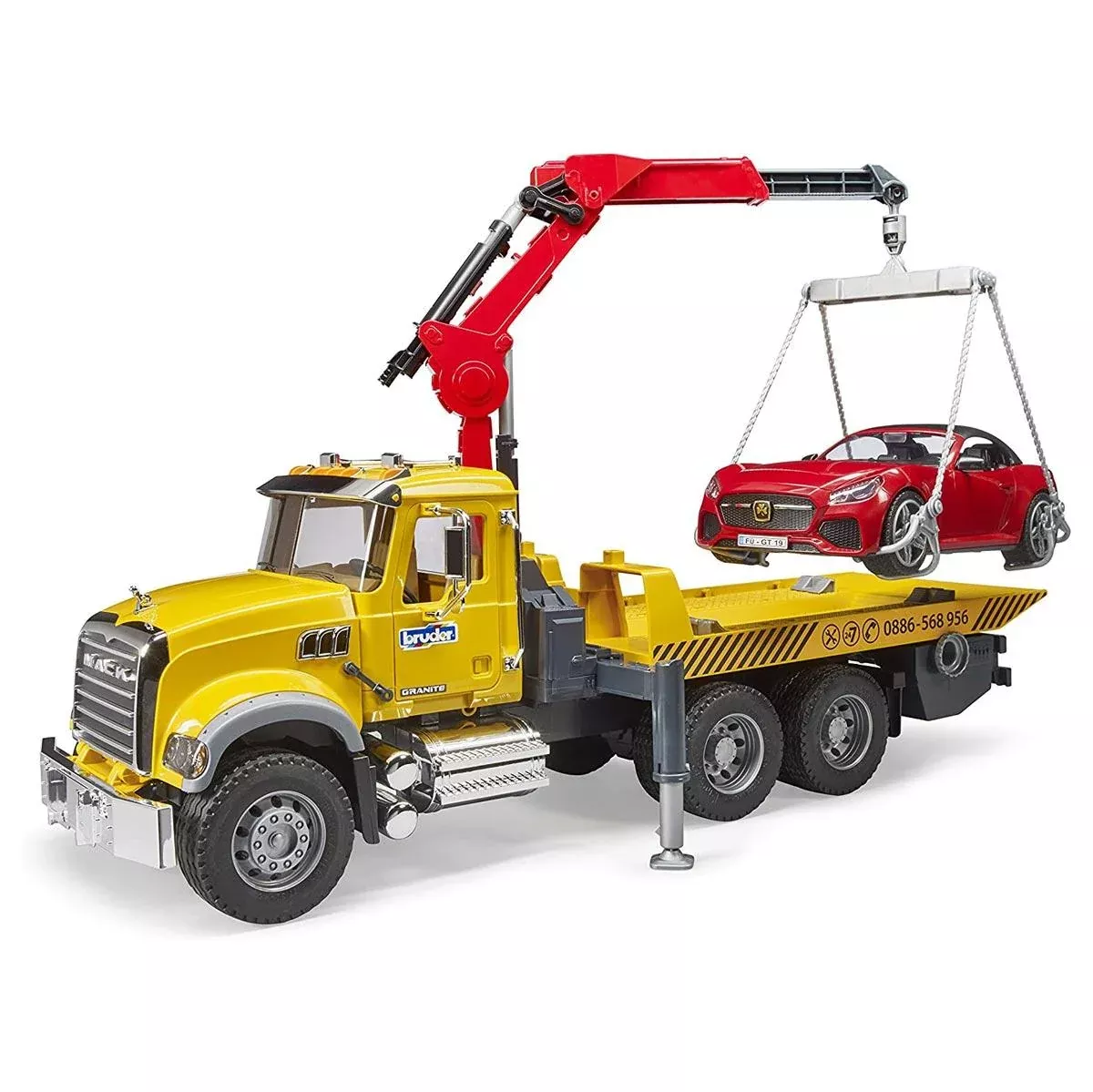 (B&D) 1/16 MACK Granite Tow-Truck with Bruder Roadster - Damaged Item