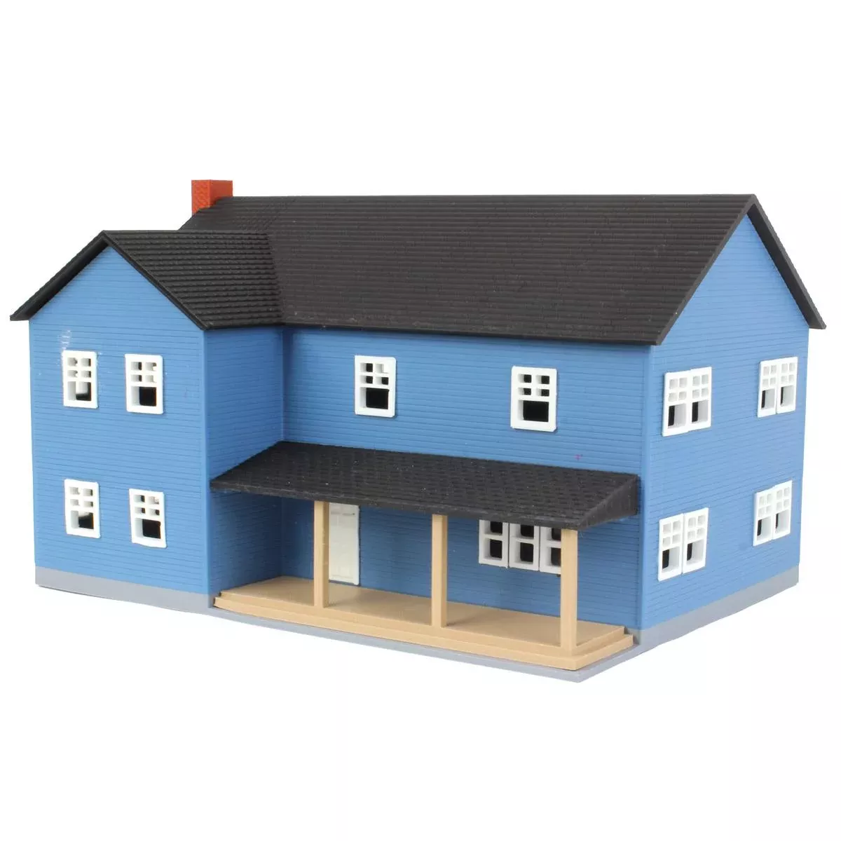 (B&D) 1/64 Large Two Story Farm House with Porch, Deck and Chimney, Blue/White, 3D Printed - Damaged Item