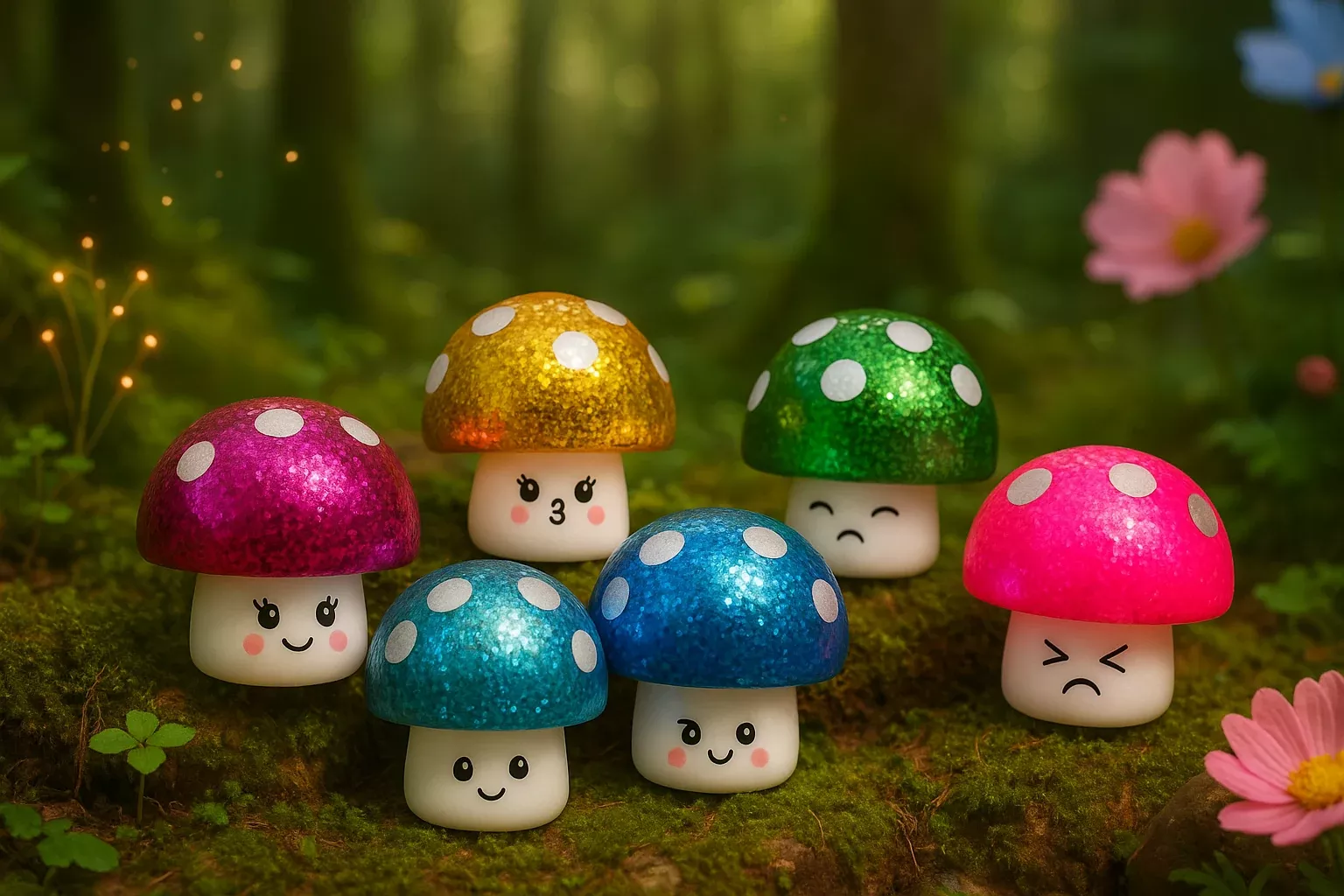 Glitter Mushrooms 2.5 inch Toys (50 Pcs.)