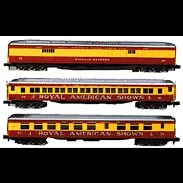 Heavyweight Passenger Set - 1 Each Baggage, Coach & Diner -- Royal American Shows