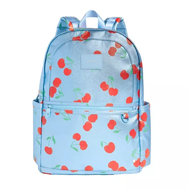 Kane Double Pocket Large Backpack - Metallic Blue cherries