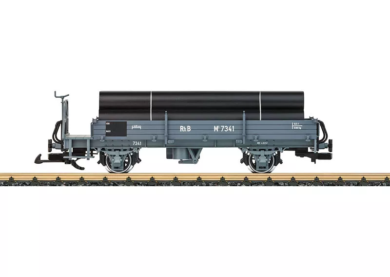LGB 40092 RhB Low Side Car w/Pipe Load and Metal Wheels