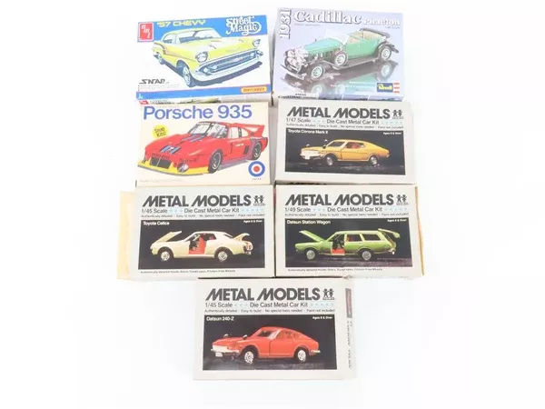 LOT of 7 1:45/47/48 Scale Die-Cast AMT Datsun, Corona Mark III, Celica Car Kits