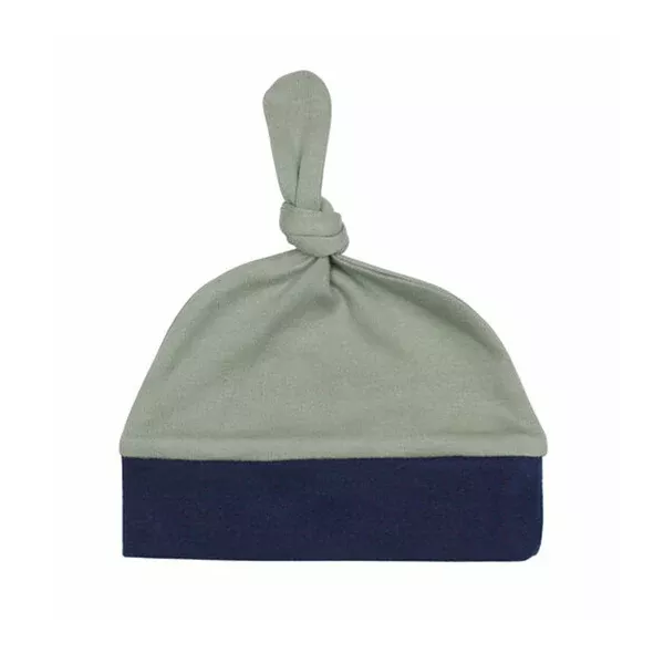 Organic Banded Top-Knot Hat In Seafoam/Indigo