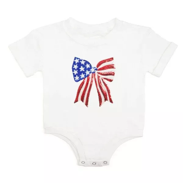 Patriotic Sequin Bow Patch Short Sleeve Romper
