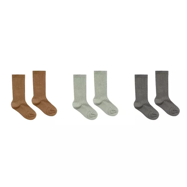 Solid Ribbed Socks - 3 Pack Rib Knit