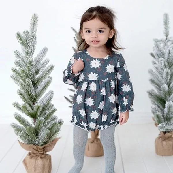 Thalia Bubble in Green Poinsettia - Poplin Cotton Romper