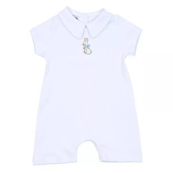 Vintage Bunny Blue Emb Collared Short Playsuit