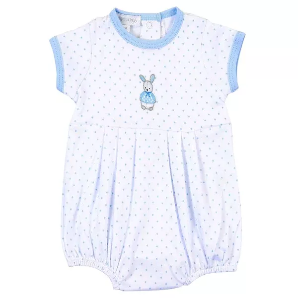Vintage Polka Dot Bunny Blue Emb Boy Bubble