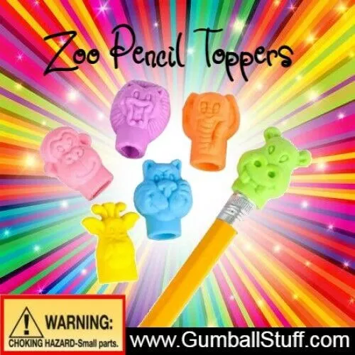 Zoo Animals Pencil Top Erasers In Capsules For Vending, 250 Pieces, 1.1-inch